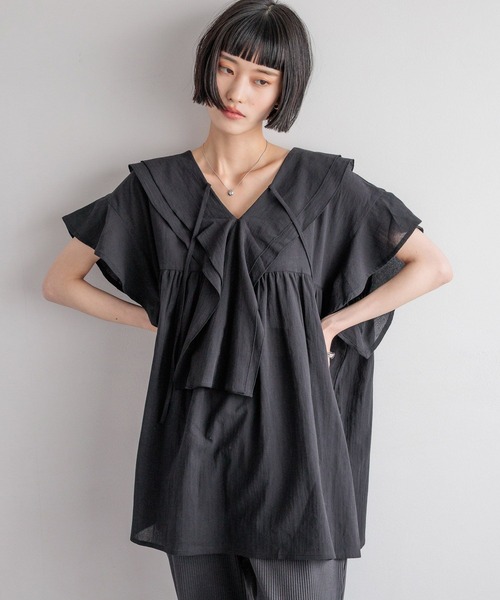 LOWRYS FARM（ローリーズファーム）の「フリルチュニックブラウス　 490272（シャツ/ブラウス・レディース・ブラック/アイボリー/オフホワイト・FREE）」の21枚目の写真