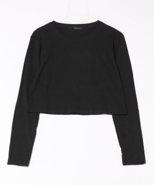 Ritzy(リッツィー)の「ショート丈 無地ロンT(Tシャツ/カットソー・レディース・ホワイト/ブラック・FREE)」の4枚目の写真
