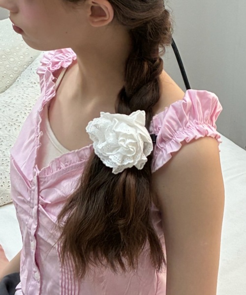薔薇ヘアクリップ 大made in France レースフラワーヘアクリップ/lace flower hair clip（ヘアピン
