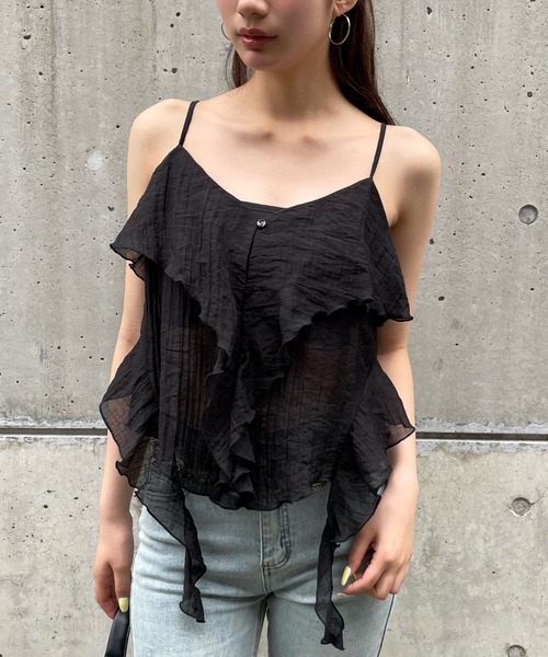 FOREVER 21（フォーエバー トゥエンティーワン）の「【2025SS】フリルイレヘムチュニック（シャツ/ブラウス・レディース・ブラウン系その他4/ブラック/ホワイト・FREE）」の3枚目の写真