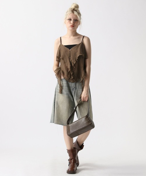 FOREVER 21（フォーエバー トゥエンティーワン）の「【2025SS】フリルイレヘムチュニック（シャツ/ブラウス・レディース・ブラウン系その他4/ブラック/ホワイト・FREE）」の11枚目の写真