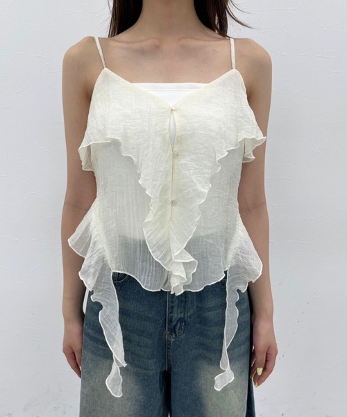 FOREVER 21（フォーエバー トゥエンティーワン）の「【2025SS】フリルイレヘムチュニック（シャツ/ブラウス・レディース・ブラウン系その他4/ブラック/ホワイト・FREE）」の4枚目の写真