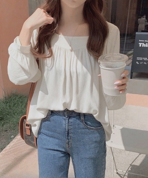 Beststore（ベストストア）の「トップス ブラウス シフォンブラウス（シャツ/ブラウス・レディース・ホワイト/パープル/ミント/ダークベージュ/ライトベージュ/ブラック/グレー・FREE）」の2枚目の写真