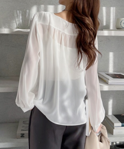 Beststore（ベストストア）の「トップス ブラウス シフォンブラウス（シャツ/ブラウス・レディース・ホワイト/パープル/ミント/ダークベージュ/ライトベージュ/ブラック/グレー・FREE）」の10枚目の写真