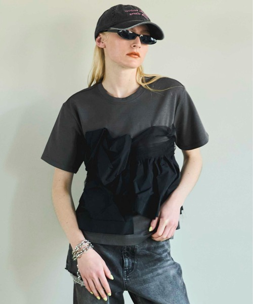 [MAISON SPECIAL]ドッキングツイステッドTシャツ/BLACK MAISON SPECIAL]ドッキングツイステッドTシャツ/BLACK