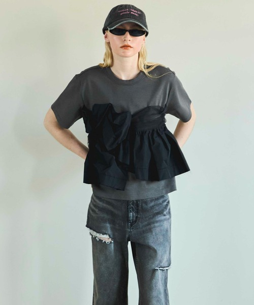 [MAISON SPECIAL]ドッキングツイステッドTシャツ/BLACK Docking Twisted T-shirt/ドッキングツイステッドTシャツ