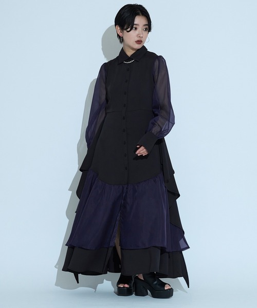Ellno de Mavie ラッフルデザインシアーワンピース ラッフルデザインシアーワンピース（シャツワンピース）｜Ellno