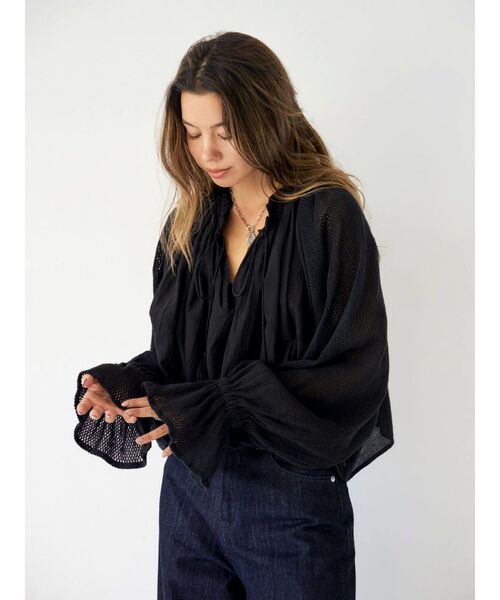 Ungrid（アングリッド）の「メッシュコンビショートブラウス（シャツ/ブラウス・レディース・オフホワイト/ブラック/オレンジ・FREE）」の9枚目の写真