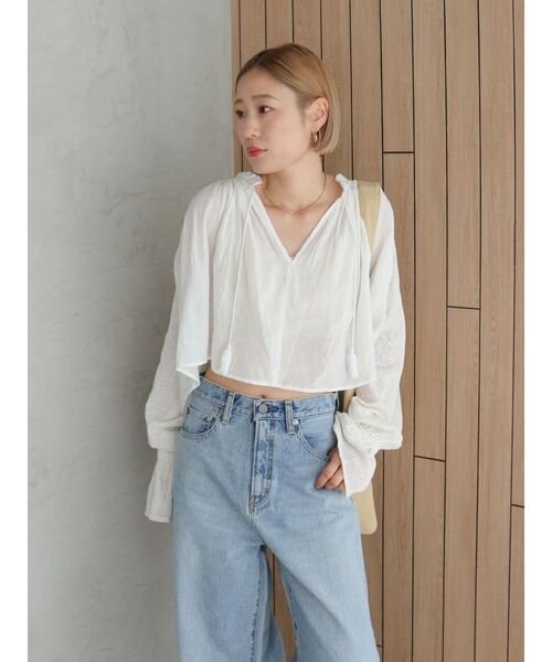 Ungrid（アングリッド）の「メッシュコンビショートブラウス（シャツ/ブラウス・レディース・オフホワイト/ブラック/オレンジ・FREE）」の13枚目の写真