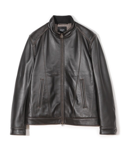 MEN'S BIGI(メンズビギ)の「スタンドカラーシングルライダース シープレザージャケット<エイジング加工>(ライダースジャケット・メンズ・ブラック・04)」の1枚目の写真
