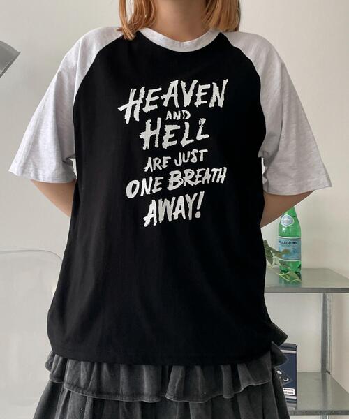 WOND(ウォンド)の「WOND/HEAVENHELLラグランT(Tシャツ/カットソー・レディース・ネイビー/ブラック・FREE)」の2枚目の写真