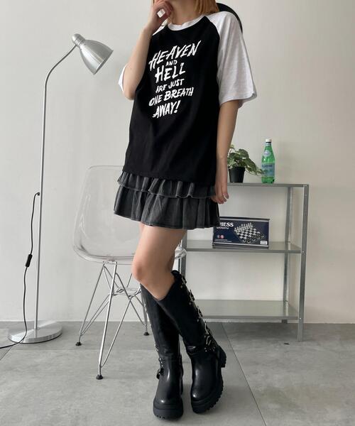 WOND(ウォンド)の「WOND/HEAVENHELLラグランT(Tシャツ/カットソー・レディース・ネイビー/ブラック・FREE)」の3枚目の写真