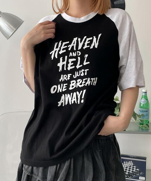 WOND(ウォンド)の「WOND/HEAVENHELLラグランT(Tシャツ/カットソー・レディース・ネイビー/ブラック・FREE)」の5枚目の写真
