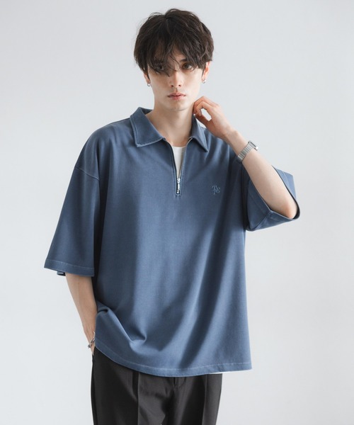RAGEBLUE（レイジブルー）の「ピグメント加工/ダンボールハーフジップTシャツ（Tシャツ/カットソー・メンズ・ネイビー/ブラウン/グレー/アイボリー・MEDIUM/LARGE）」の3枚目の写真