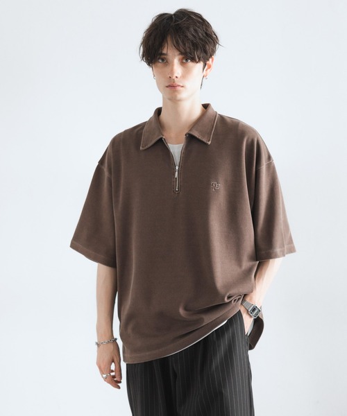 RAGEBLUE（レイジブルー）の「ピグメント加工/ダンボールハーフジップTシャツ（Tシャツ/カットソー・メンズ・ネイビー/ブラウン/グレー/アイボリー・MEDIUM/LARGE）」の2枚目の写真