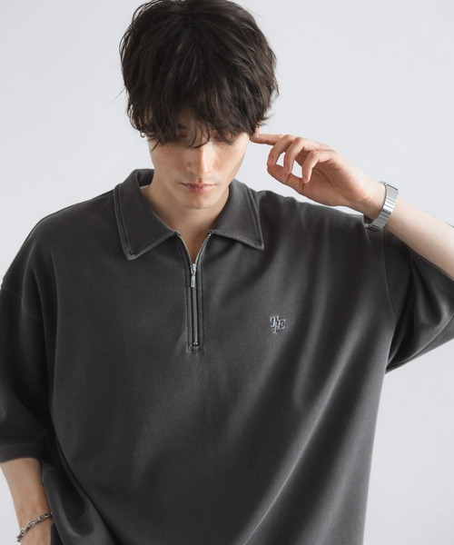 RAGEBLUE（レイジブルー）の「ピグメント加工/ダンボールハーフジップTシャツ（Tシャツ/カットソー・メンズ・ネイビー/ブラウン/グレー/アイボリー・MEDIUM/LARGE）」の4枚目の写真