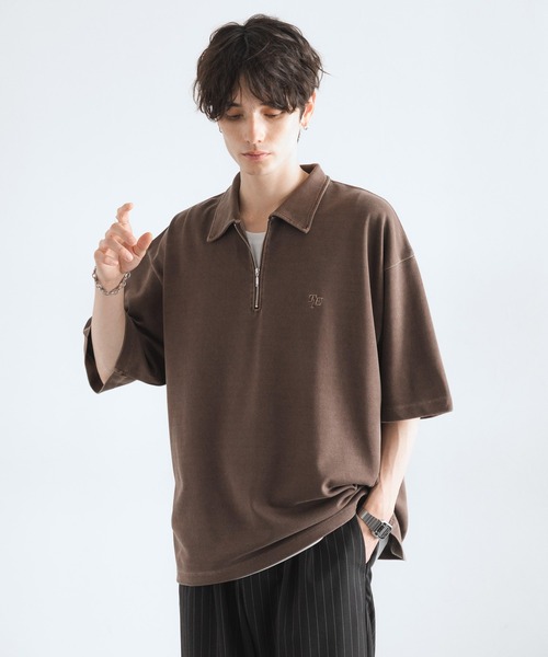 RAGEBLUE（レイジブルー）の「ピグメント加工/ダンボールハーフジップTシャツ（Tシャツ/カットソー・メンズ・ネイビー/ブラウン/グレー/アイボリー・MEDIUM/LARGE）」の20枚目の写真