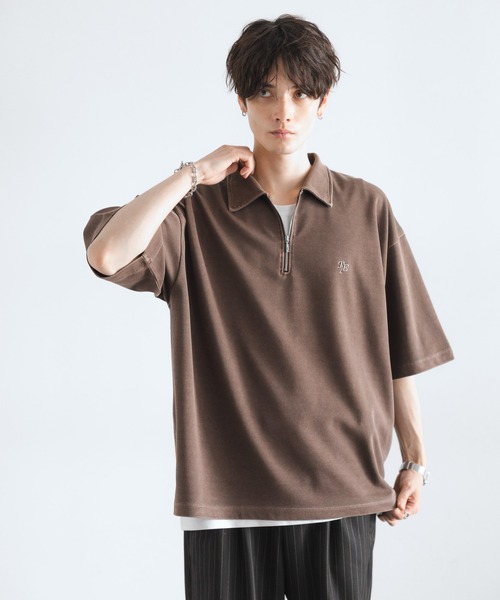 RAGEBLUE（レイジブルー）の「ピグメント加工/ダンボールハーフジップTシャツ（Tシャツ/カットソー・メンズ・ネイビー/ブラウン/グレー/アイボリー・MEDIUM/LARGE）」の19枚目の写真