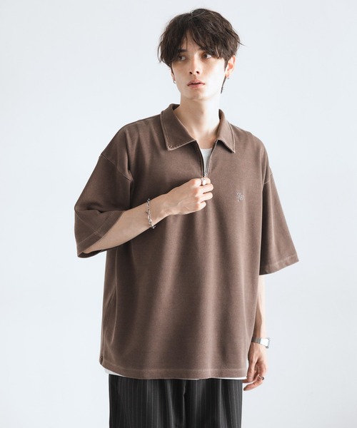 RAGEBLUE（レイジブルー）の「ピグメント加工/ダンボールハーフジップTシャツ（Tシャツ/カットソー・メンズ・ネイビー/ブラウン/グレー/アイボリー・MEDIUM/LARGE）」の18枚目の写真