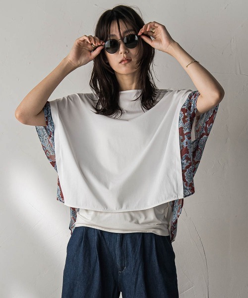 MAYSON GREY（メイソングレイ）の「ペイズリー柄ドッキングポンチョTシャツ≪洗濯機で洗える≫（Tシャツ/カットソー・レディース・アイボリー/レッド系その他・M）」の8枚目の写真