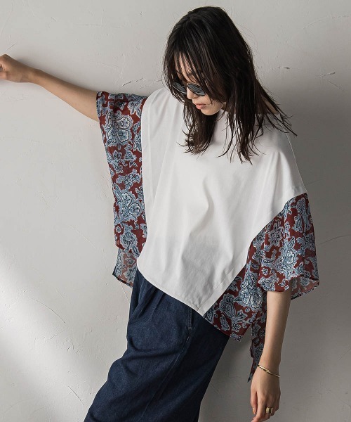 MAYSON GREY（メイソングレイ）の「ペイズリー柄ドッキングポンチョTシャツ≪洗濯機で洗える≫（Tシャツ/カットソー・レディース・アイボリー/レッド系その他・M）」の7枚目の写真