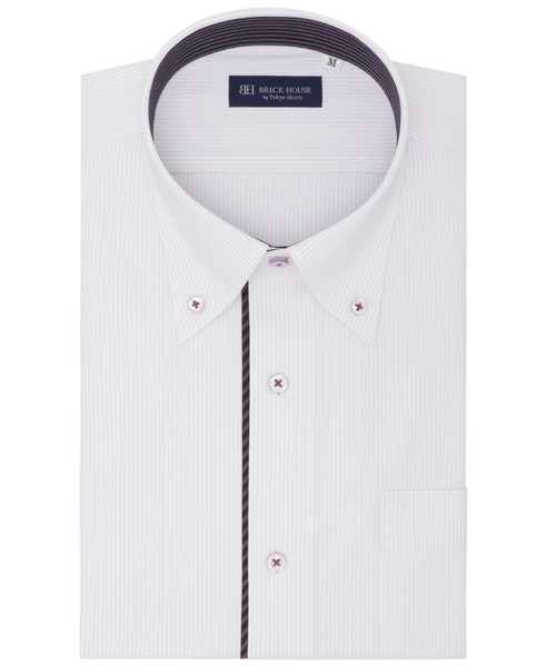 TOKYO SHIRTS(トウキョウシャツ)の「形態安定ノンアイロン ボタンダウン 半袖ストレッチビジネスワイシャツ(ビジネスシャツ・メンズ・パープル・首回り41cm/首回り39cm/首回り37cm/首回り42cm/首回り43cm)」の1枚目の写真