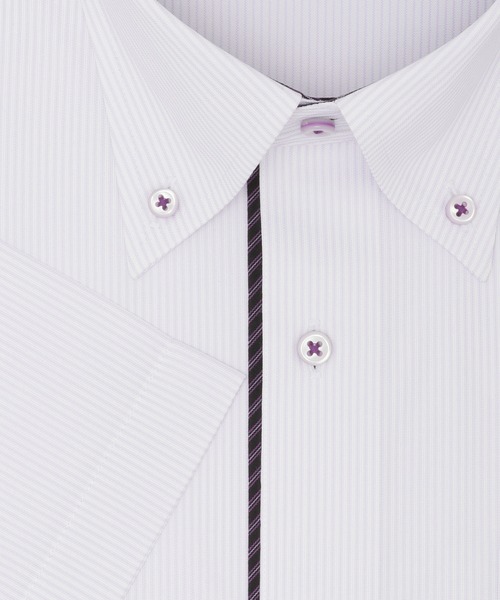 TOKYO SHIRTS(トウキョウシャツ)の「形態安定ノンアイロン ボタンダウン 半袖ストレッチビジネスワイシャツ(ビジネスシャツ・メンズ・パープル・首回り41cm/首回り39cm/首回り37cm/首回り42cm/首回り43cm)」の3枚目の写真