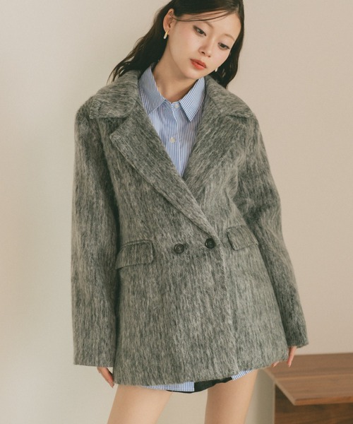 セール】ミックスシャギーテーラードジャケットコート（テーラード