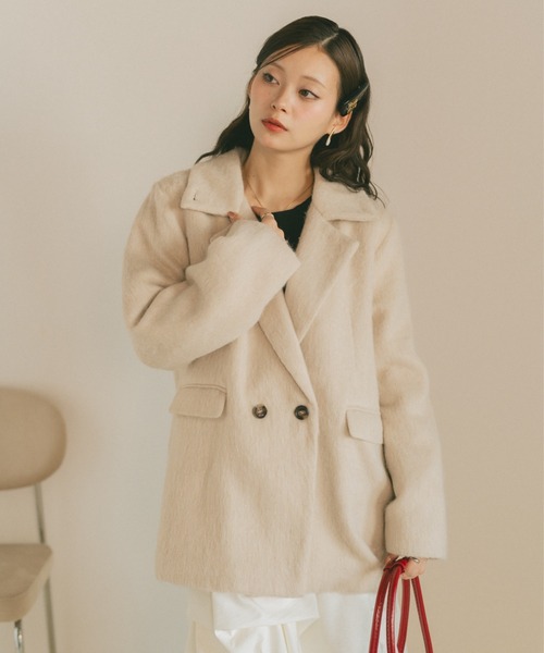 VANNIE U（ヴァニーユー）の「ミックスシャギーテーラードジャケットコート（テーラードジャケット・レディース・アイボリー/グレー/ブラウン・FREE）」の7枚目の写真
