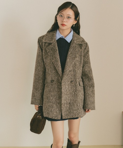 セール】ミックスシャギーテーラードジャケットコート（テーラード