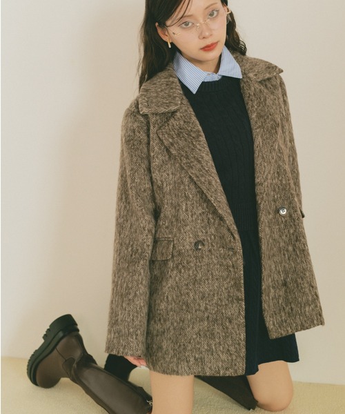 セール】ミックスシャギーテーラードジャケットコート（テーラード