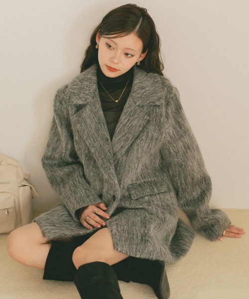 ジャケット・アウター U ミックスシャギーテーラードジャケットコート（テーラードジャケット