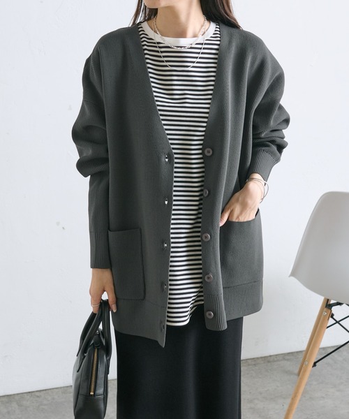 PUAL CE CIN（ピュアルセシン）の「【WEB限定・Du noir】スポンディッシュBIGVネックカーディガン（カーディガン/ボレロ・レディース・グレー/ブラウン/ベージュ・FREE）」の2枚目の写真
