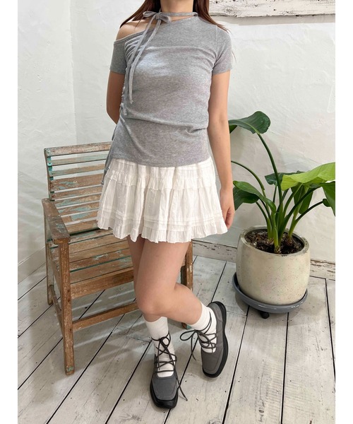 PHILLY（フィリー）の「【PHILLY】サイドドロストチョーカートップス（Tシャツ/カットソー・レディース・ブラック/グレー・FREE）」の9枚目の写真