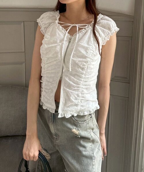 OLIVE des OLIVE(オリーブデオリーブ)の「フリルリボンジップトップス(シャツ/ブラウス・レディース・レッド/グレー/オフホワイト・FREE)」の20枚目の写真