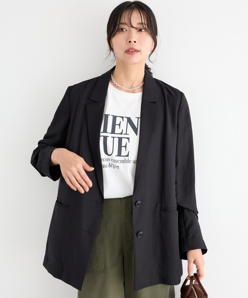 BARNYARDSTORM(バンヤードストーム)の「BARNYARDSTORM / フィラメントツイルジャケット / ハンドウォッシャブル【WEB限定カラー】(テーラードジャケット・レディース・カーキ/ベージュ/ブラック・S/M)」の4枚目の写真