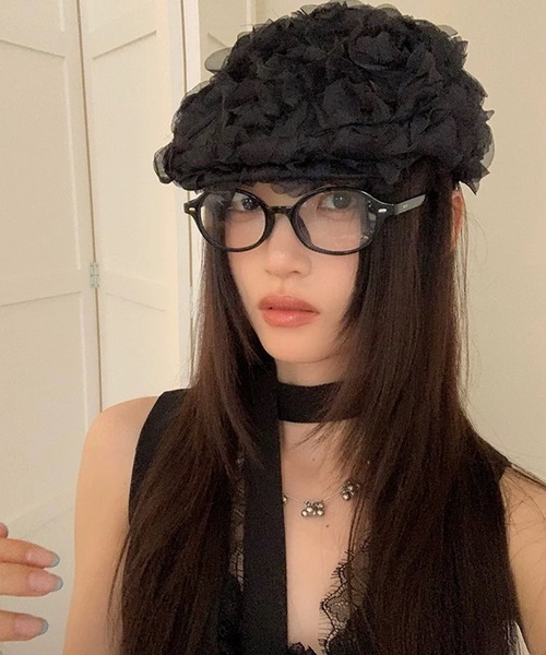 shopnikoniko（ショップニコニコ）の「ハンチング帽 夏 チュールローズ ベレー帽 ハンチング帽子（ハンチング/ベレー帽・レディース・ブラック・フリー）」の6枚目の写真