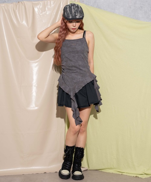 dispark(ディスパーク)の「DISPARK/ブローチ付きフリルキャミワンピ(キャミソール・レディース・グレー/オフホワイト・FREE)」の4枚目の写真