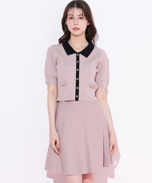 petit frill knit ピンク ジルチュ JILTU ニット ジルバイジルスチュアート JILL by JILLSTUART 肩開きリボンエンブロイ
