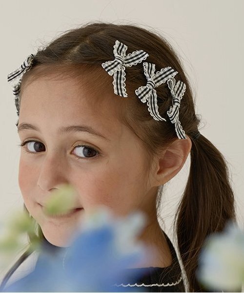 セール】チェックリボンちびヘアクリップ6Pセット（その他ヘア