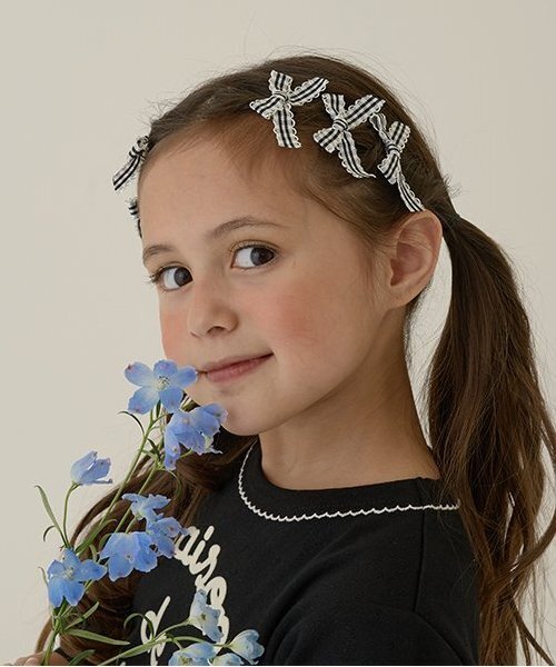 Lycee mine（リセマイン）の「チェックリボンちびヘアクリップ6Pセット（バレッタ/ヘアクリップ・キッズ・ブラック/ベージュ/レッド/ピンク・F）」の13枚目の写真