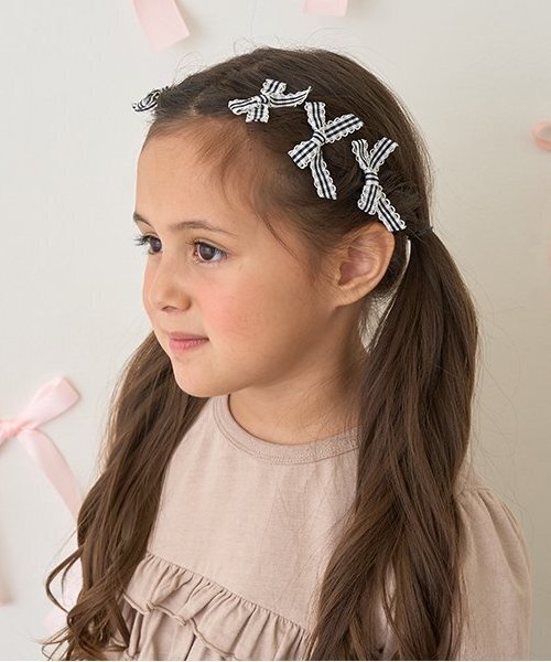 Lycee mine（リセマイン）の「チェックリボンちびヘアクリップ6Pセット（バレッタ/ヘアクリップ・キッズ・ブラック/ベージュ/レッド/ピンク・F）」の14枚目の写真