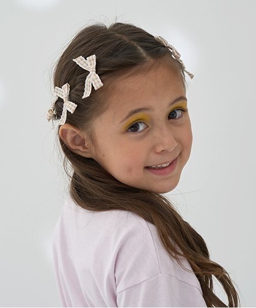 Lycee mine（リセマイン）の「チェックリボンちびヘアクリップ6Pセット（バレッタ/ヘアクリップ・キッズ・ブラック/ベージュ/レッド/ピンク・F）」の15枚目の写真