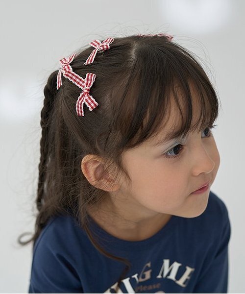 Lycee mine（リセマイン）の「チェックリボンちびヘアクリップ6Pセット（バレッタ/ヘアクリップ・キッズ・ブラック/ベージュ/レッド/ピンク・F）」の19枚目の写真