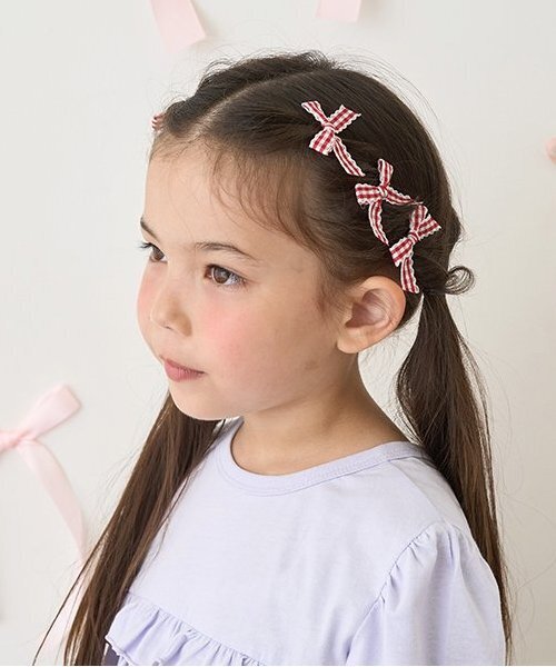 Lycee mine（リセマイン）の「チェックリボンちびヘアクリップ6Pセット（バレッタ/ヘアクリップ・キッズ・ブラック/ベージュ/レッド/ピンク・F）」の20枚目の写真