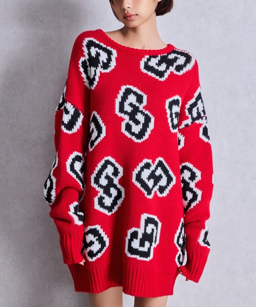 GYDA（ジェイダ）の「GG FRAMEニットトップス（ニット/セーター・レディース・オフホワイト/グレー/ブラック/レッド・FREE）」の4枚目の写真