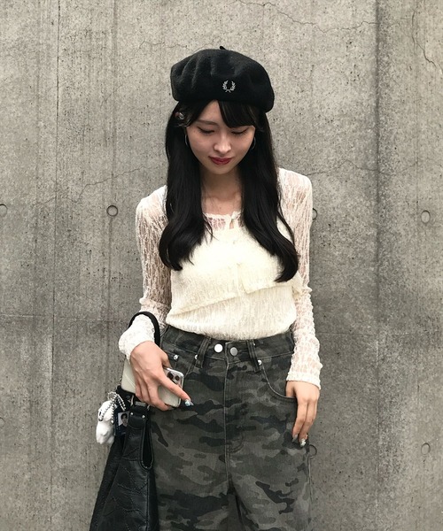 セール】【低身長用サイズ有】迷彩柄ワイドパンツ［韓国