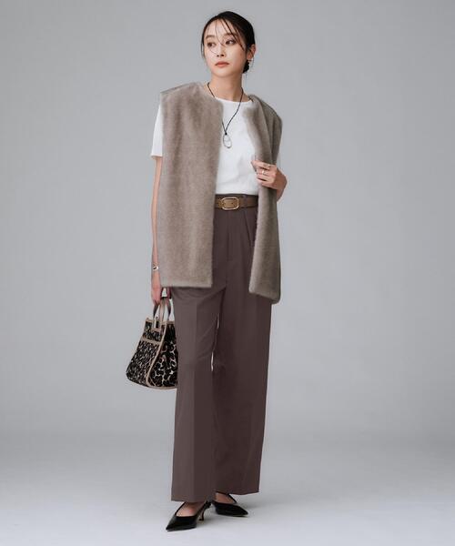 UNTITLED（アンタイトル）の「【洗える/はっ水/後ろウエストゴム】ストレッチ2タックワイドパンツ（その他パンツ・レディース・ベージュ/ダークブラウン/ブラック・50/48/46/44/42/04/03/02/01/00）」の13枚目の写真