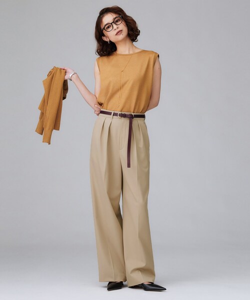 UNTITLED（アンタイトル）の「【洗える/はっ水/後ろウエストゴム】ストレッチ2タックワイドパンツ（その他パンツ・レディース・ベージュ/ダークブラウン/ブラック・50/48/46/44/42/04/03/02/01/00）」の18枚目の写真