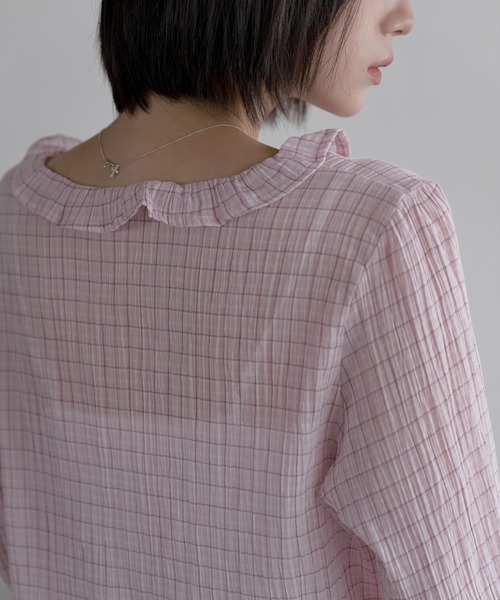 UNE MANSION(ユヌマンション)の「フロントフリルシースルーラブリーチェックカーディンブラウス(シャツ/ブラウス・レディース・ピンク/ブラック・FREE)」の19枚目の写真